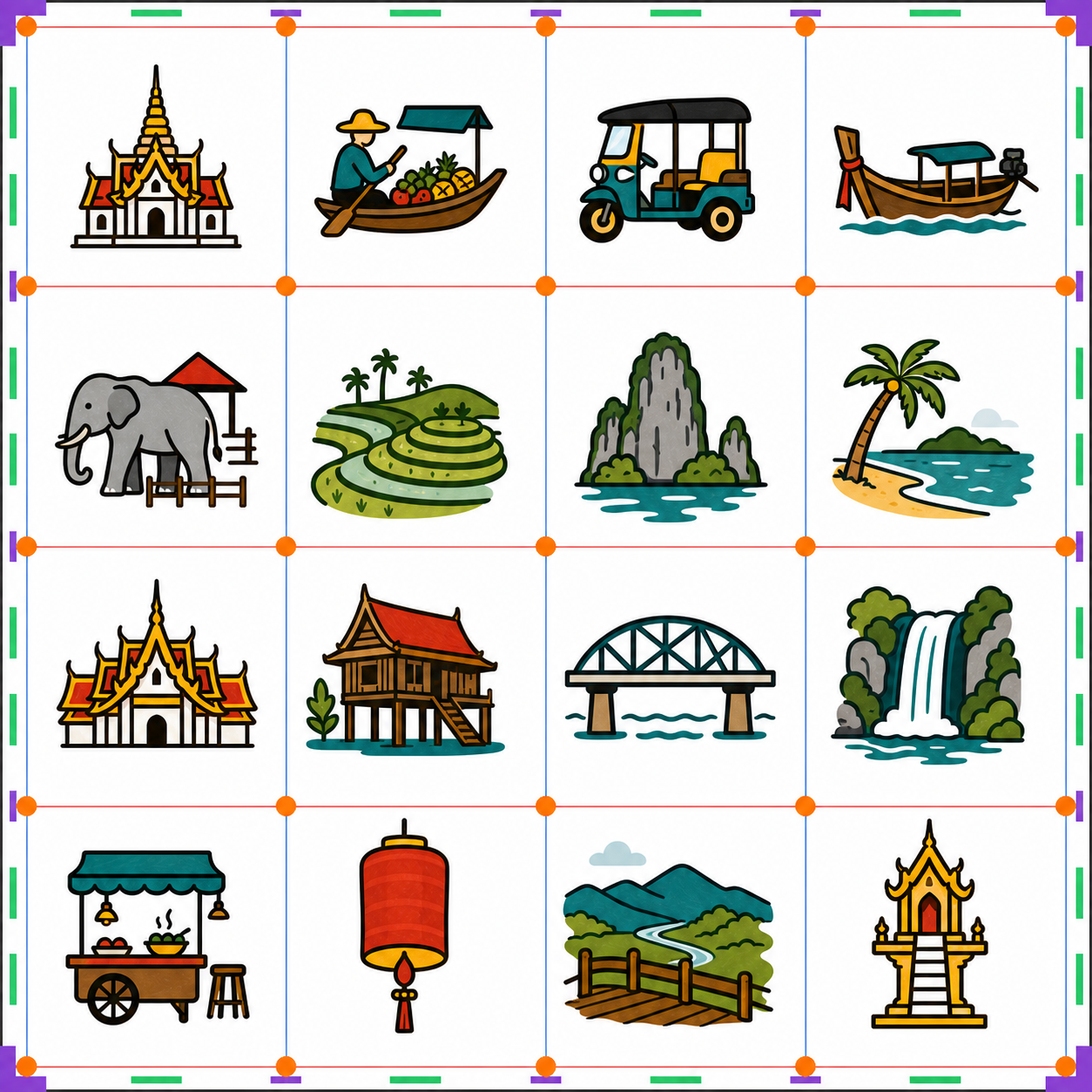 Thailand places color generated icon sheet inspection